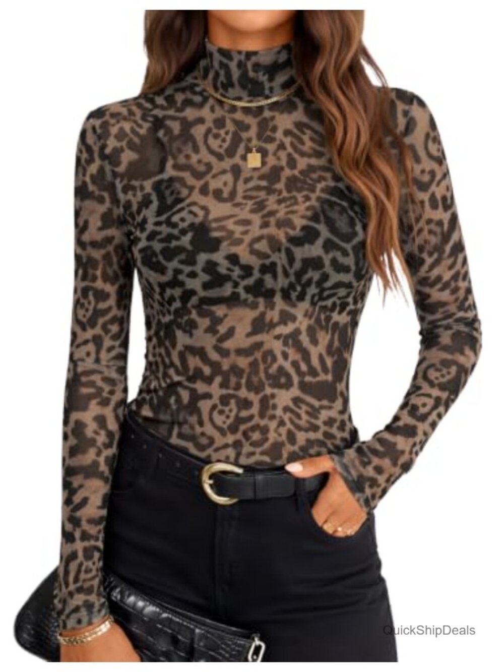 Mesh Sheer Turtleneck Long Sleeve Top Going Out Blouse